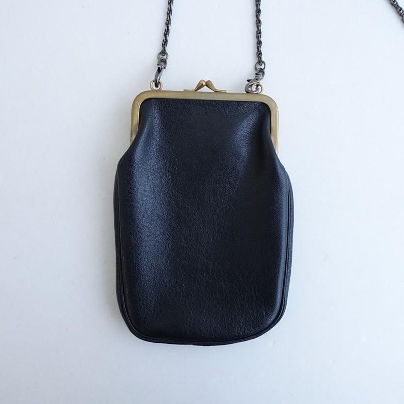 美品❀モノノグ　ガマ口　レザー　2way 黒 レザーショルダーハンドバッグ mononogu（モノノグ） もののぐ *レザー チェーンがま口バック*革