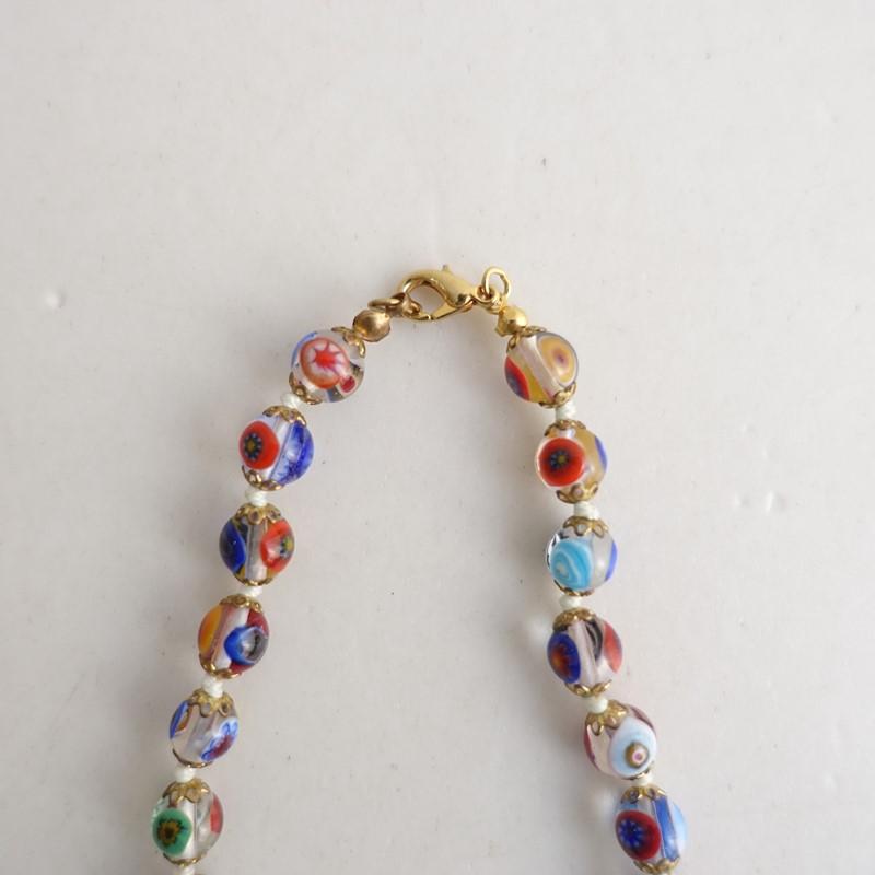 ムラーノ Murano *ミルフィオリ数珠ネックレス*ブルーイエローレッド