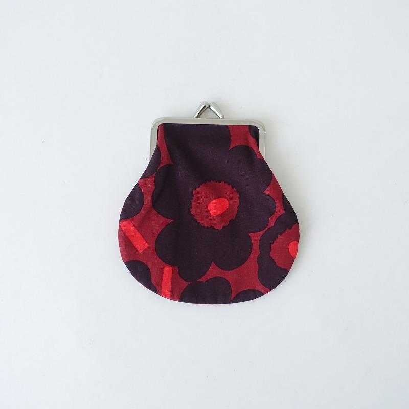 未使用】マリメッコ marimekko *がま口ポーチ*小物コインケース赤花柄 