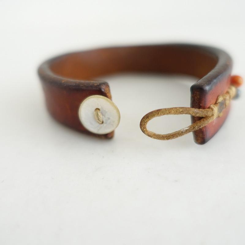 【美品】 HENRY CUIR レザー&ビーズ ブレスレット HENRY CUIR アンリークイール *レザーブレスレット*ブラウン皮革