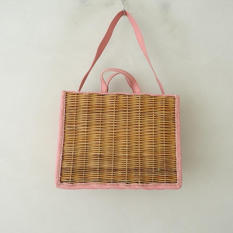 【美品】ebagos カゴバッグ fig and chestnut ハンドバッグ エバゴス ebagos *fig and chestnut KAGOBUKURO キャンバス切替