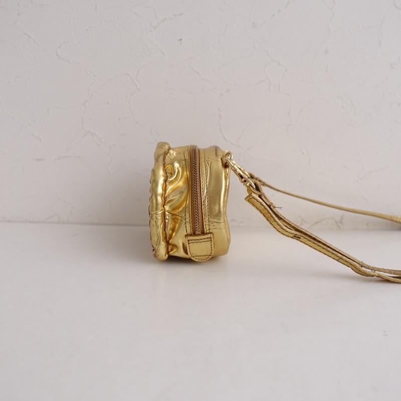 【定価3.8万】エバゴス ebagos *ウォレットショルダーミニ*かばん財布ポーチ紅籐×レザーワニ型押しゴールド(ba10-2604-34)【60E62】の画像
