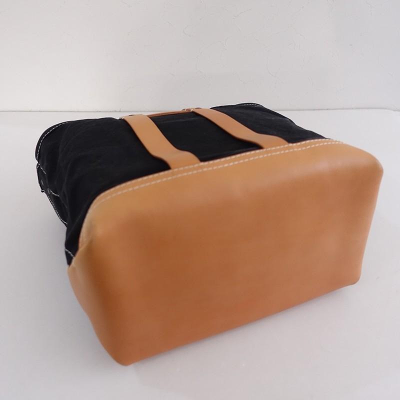 エバゴス ebagos *防水キャンバス×レザー2wayトートバッグ*かばん手提げ肩掛け黒×キャメル0426(ba10-2604-63)【90E62】の画像