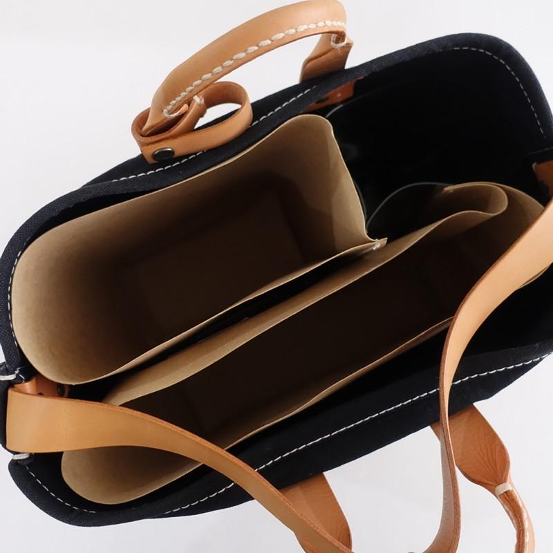 エバゴス ebagos *防水キャンバス×レザー2wayトートバッグ*かばん手提げ肩掛け黒×キャメル0426(ba10-2604-63)【90E62】の画像