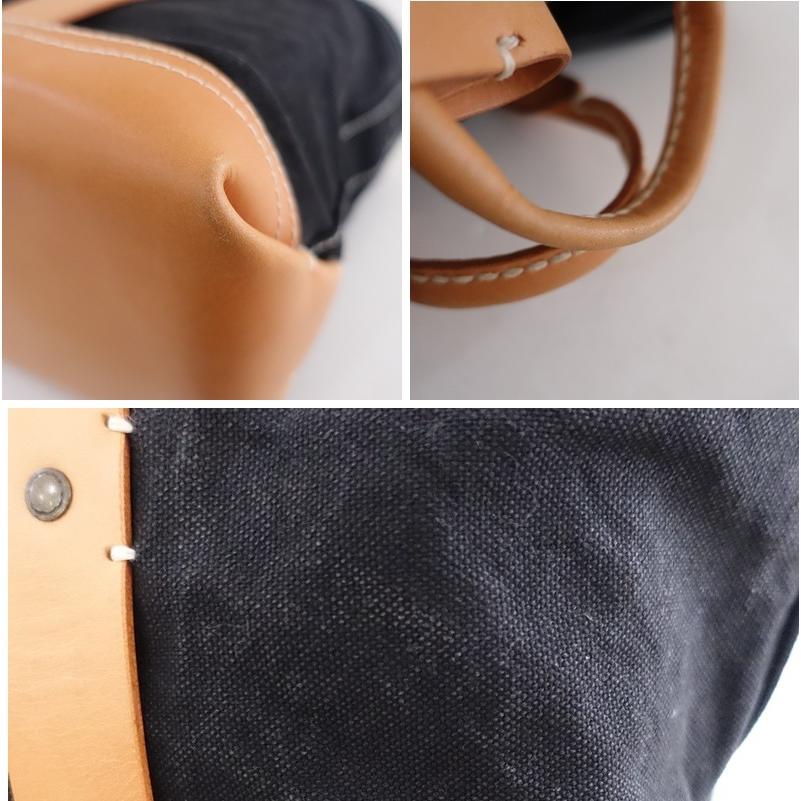 エバゴス ebagos *防水キャンバス×レザー2wayトートバッグ*かばん手提げ肩掛け黒×キャメル0426(ba10-2604-63)【90E62】の画像