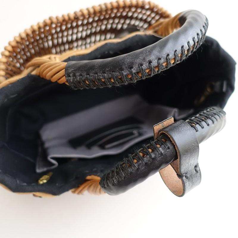 エバゴス ebagos *紅籐×レザーカゴバッグ*かばんトート手提げバスケットナチュラル×黒0426(ba10-2604-88)【31E62】の画像