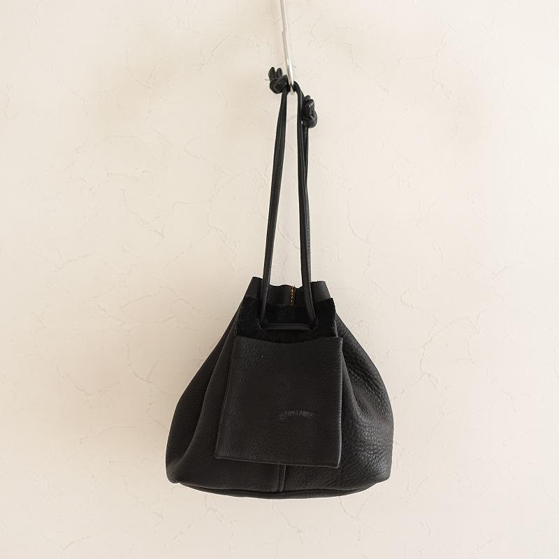 MYTHINKS レザー巾着バッグ マイシンクス MYTHINKS *巾着バッグ*レザーブラック手提げかばん