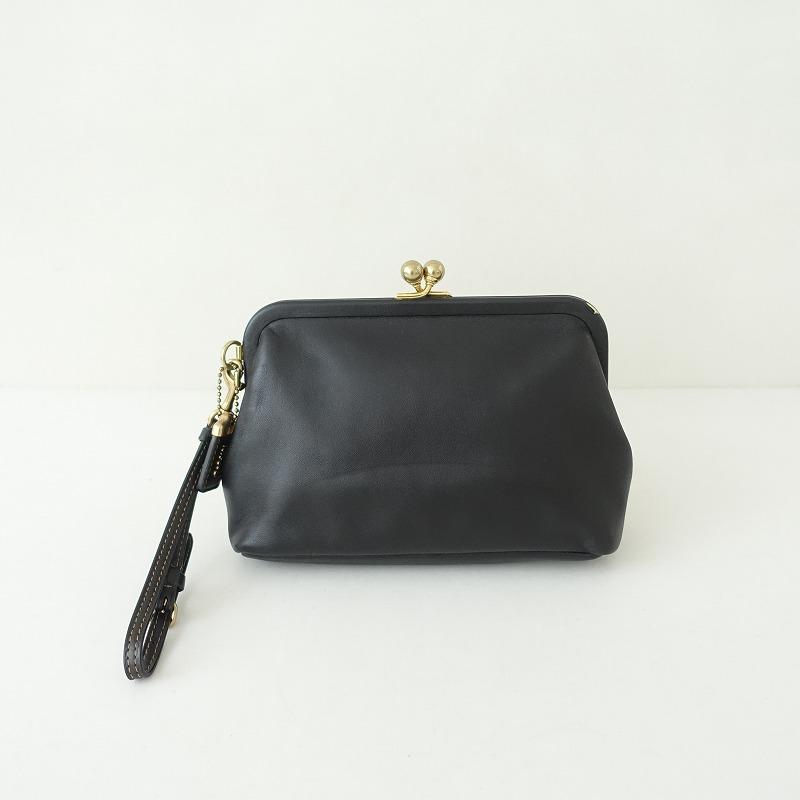 コーチバック　ポシェット　がま口　ポーチ コーチ COACH *がま口ポーチ*レザーブラックポシェットかばん