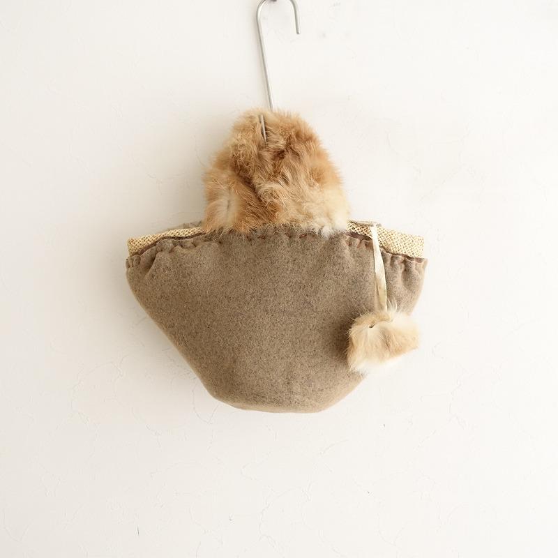 エバゴス ebagos *P＋ウマ＋サル＝？ ウール手提げバッグ*ベージュ被せ