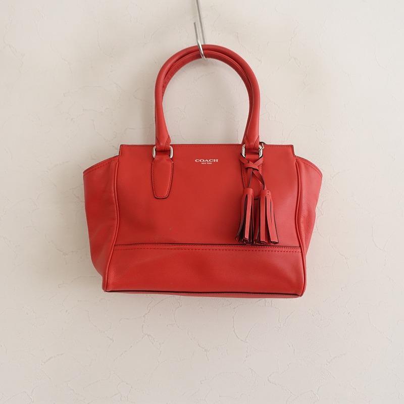 コーチ COACH *ハンドバッグ*レザーレッドトート手提げタッセルかばん  