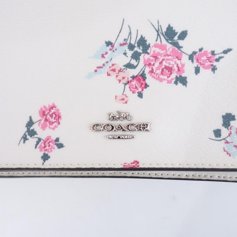 新品未使用品★COACH 花柄ポーチ ホワイト2ウェイポシェットショルダー コーチ COACH *レザーフラワー柄ポシェット*ウォレット財布ショルダー