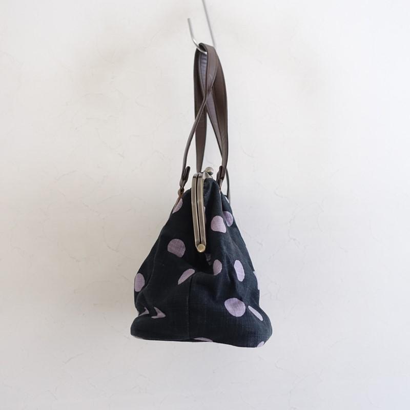 美品】 カランコロン京都 *ドット柄がま口バッグ*手提げハンドバッグ 