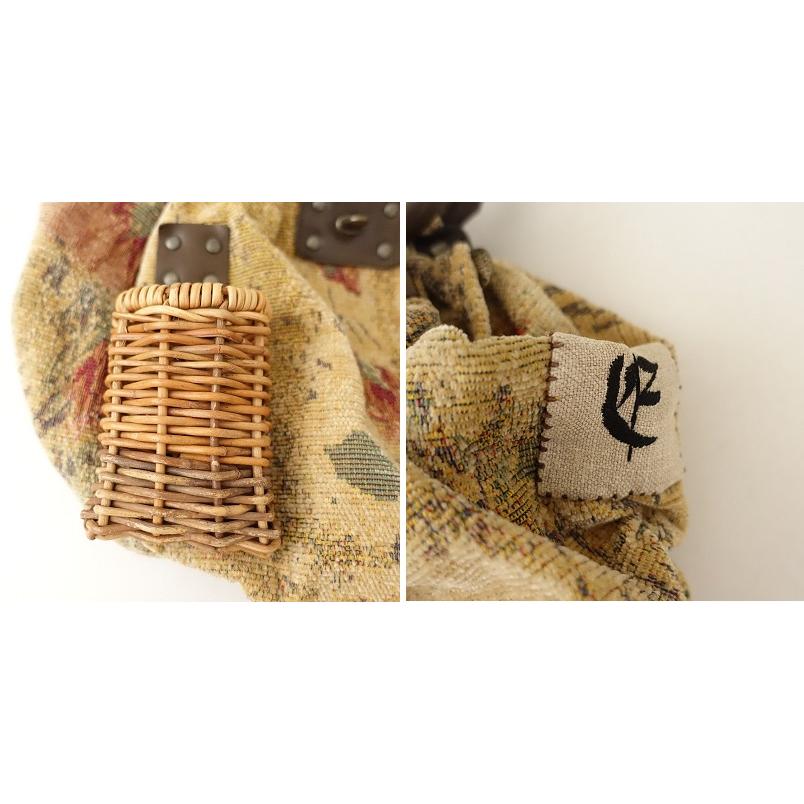 エバゴス ebagos *シェニール織バッグ*かばん肩掛け濃ベージュ系花柄