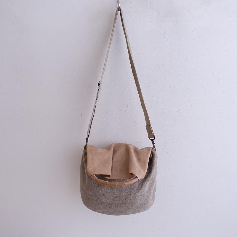 エバゴス ebagos *レザー×リネンキャンバス 切替ショルダーバッグ*鞄  