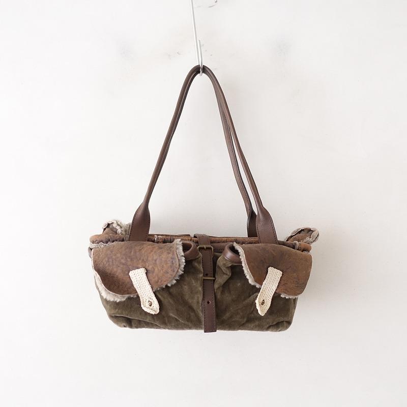 エバゴス ebagos *ムートンxベロアバッグ*茶色ブラウンベルベット別珍