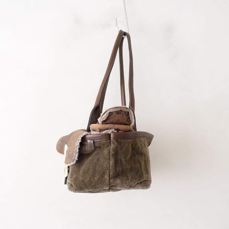 エバゴス ebagos *ムートンxベロアバッグ*茶色ブラウンベルベット別珍