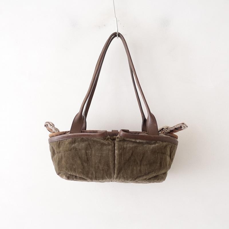 エバゴス ebagos *ムートンxベロアバッグ*茶色ブラウンベルベット別珍 