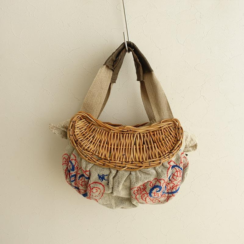 エバゴス ebagos *シェニール織 かごバッグ*紅籐カゴ籠かばん鞄手提げ