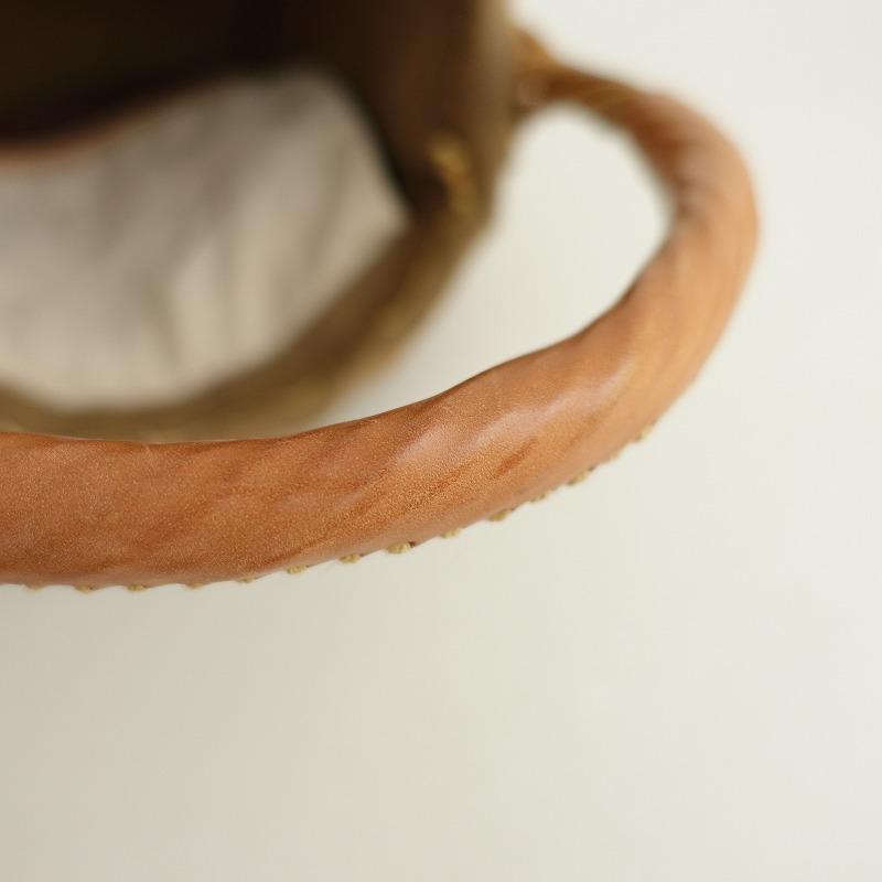 美品❗️ ebagos エバゴス　 扇型 かごバッグ　ブライドルレザー × 紅籐 ebagos 「マルシェ」 ブライドルレザー×紅籐（リネン被せ） BLACK