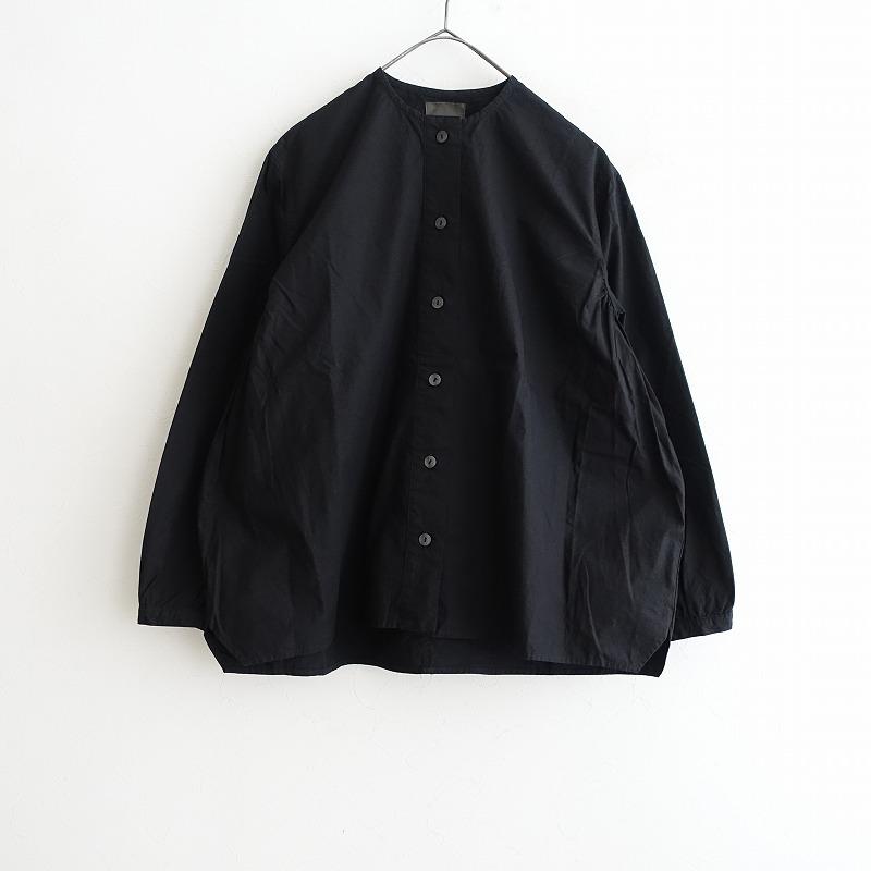 染】TANDEY オローネ *サイドギャザーノーカラーブラウス*綿コットン黒 