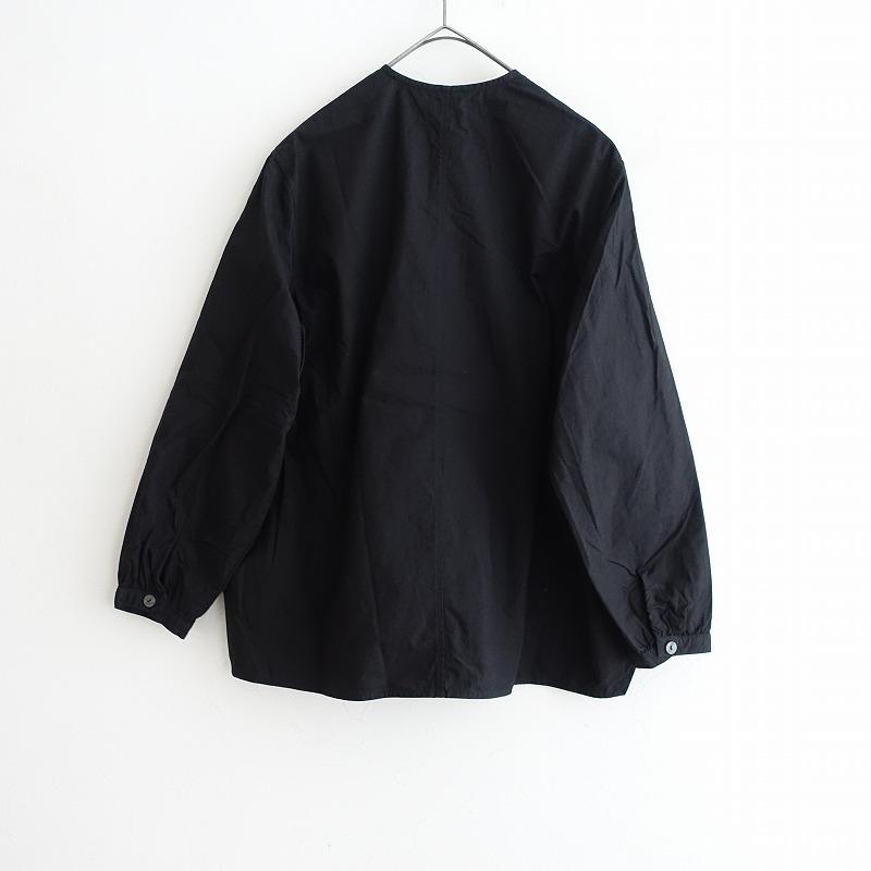 染】TANDEY オローネ *サイドギャザーノーカラーブラウス*綿コットン黒 