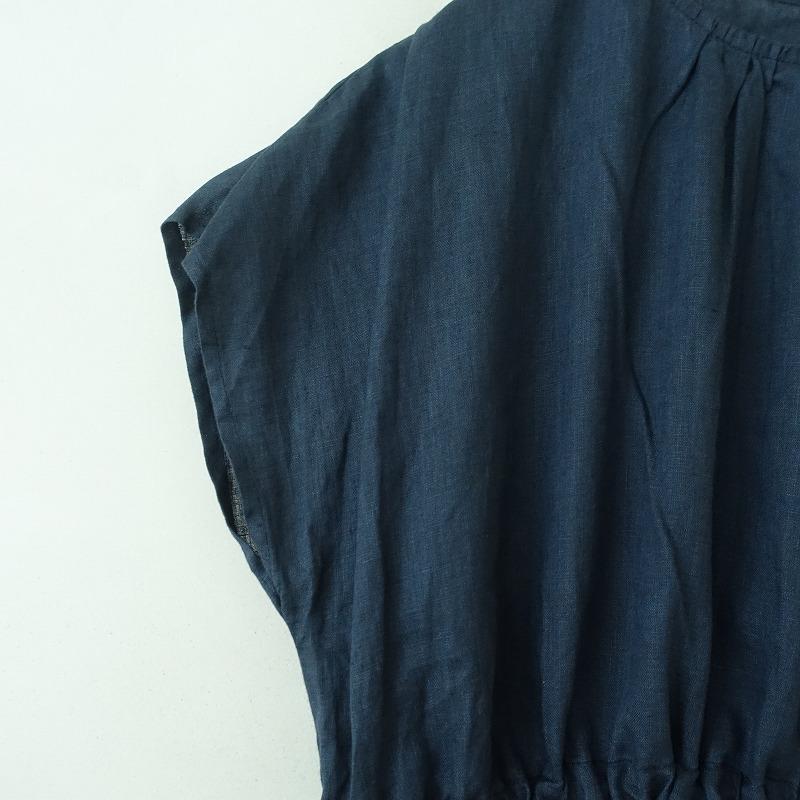 fog linen work フレンチスリーブワンピース　紺 フォグリネンワーク fog linen work *ヒカリワンピース*リネンフレンチ