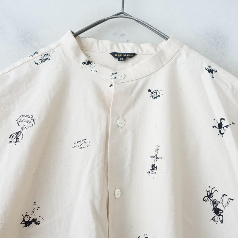 オールドマンズテーラー　刺繍スタンドカラーシャツ　リネン R＆D オールドマンズテーラーリネン刺繍スタンドカラーシャツ