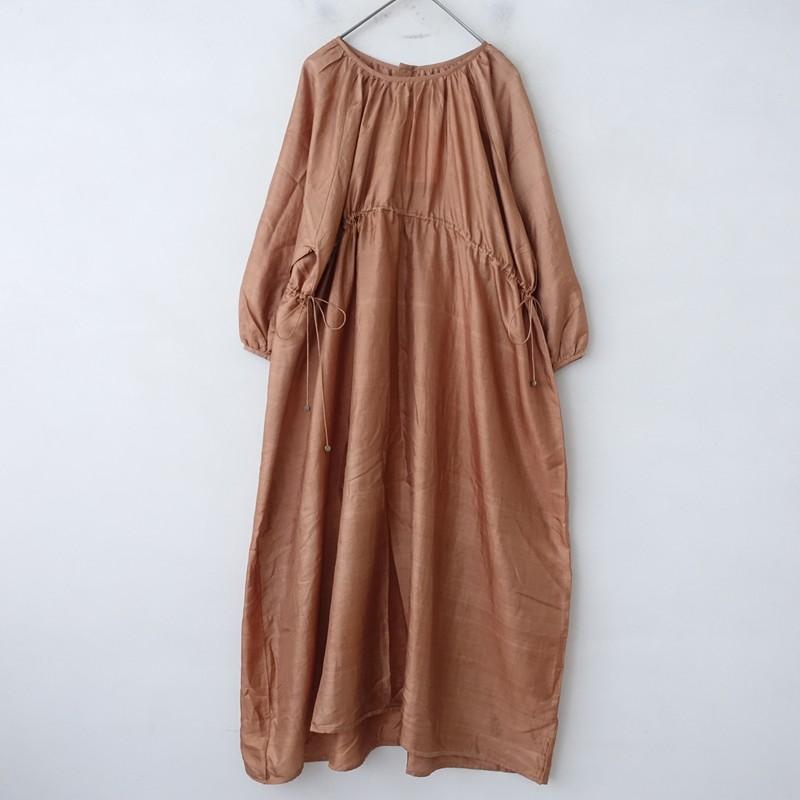 BUNON ワンピース ブノン BUNON *シルクドローストリングワンピース*Lドレス絹ブラウン茶
