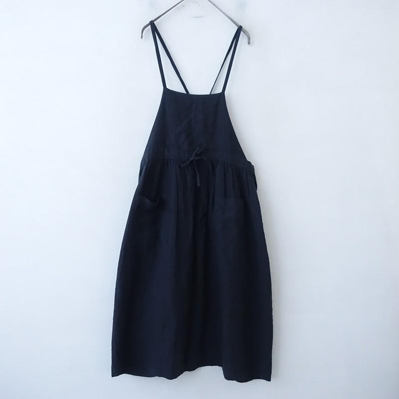 はりしごと fuku *エプロンワンピース*ハンドメイド麻リネン黒ブラック