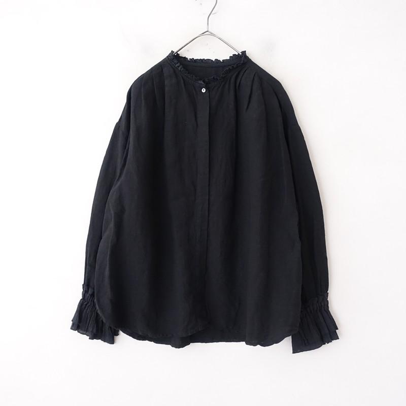 nest Robeネストローブリネン100％ 半袖シャツ ブラック フリーサイズ nest Robe（ネストローブ） 【定価2.8万】ネストローブ *リネン近江