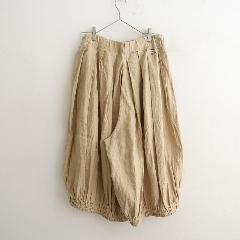 【定価7.1万】45R パトアシュ pate a chou *インドリネンのブルマパンツ*麻ベージュ裾ゴムタックワイド(j25-2511-225)【60L52】の画像