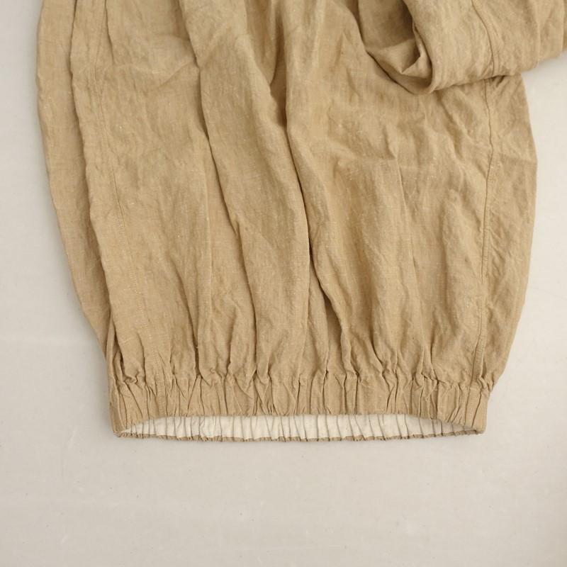 【定価7.1万】45R パトアシュ pate a chou *インドリネンのブルマパンツ*麻ベージュ裾ゴムタックワイド(j25-2511-225)【60L52】の画像