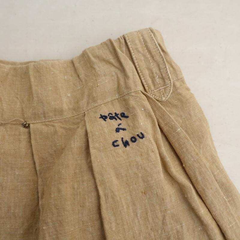【定価7.1万】45R パトアシュ pate a chou *インドリネンのブルマパンツ*麻ベージュ裾ゴムタックワイド(j25-2511-225)【60L52】の画像