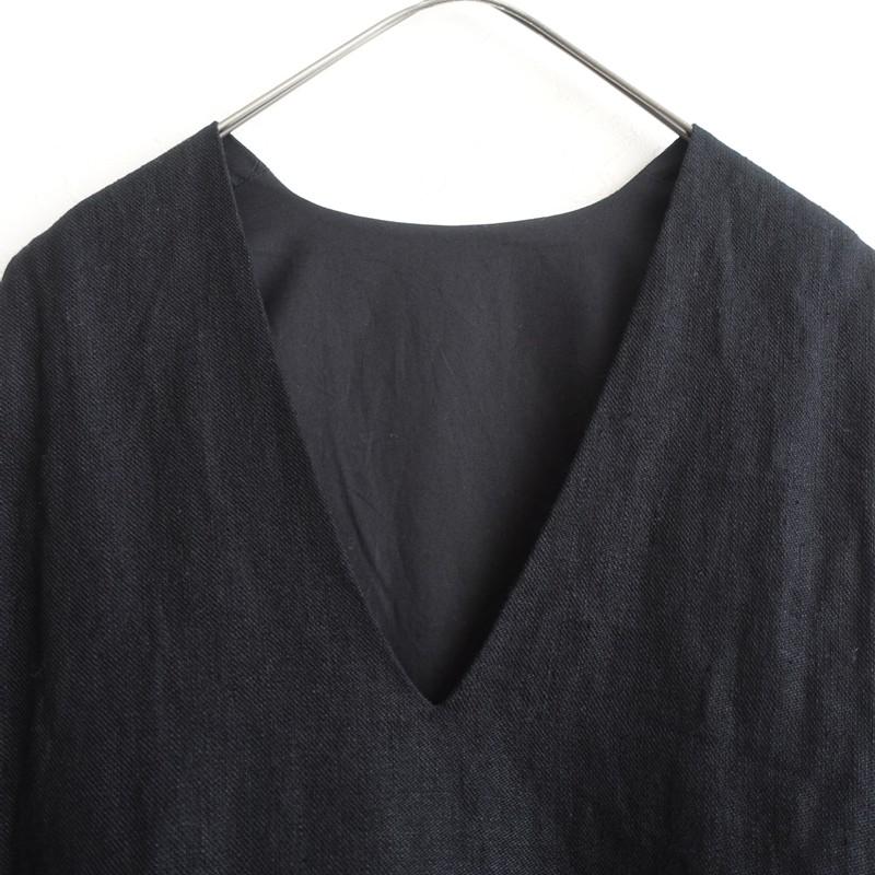 定価2.5万】シオン Cion *リネンVネックワンピース*F黒ブラック