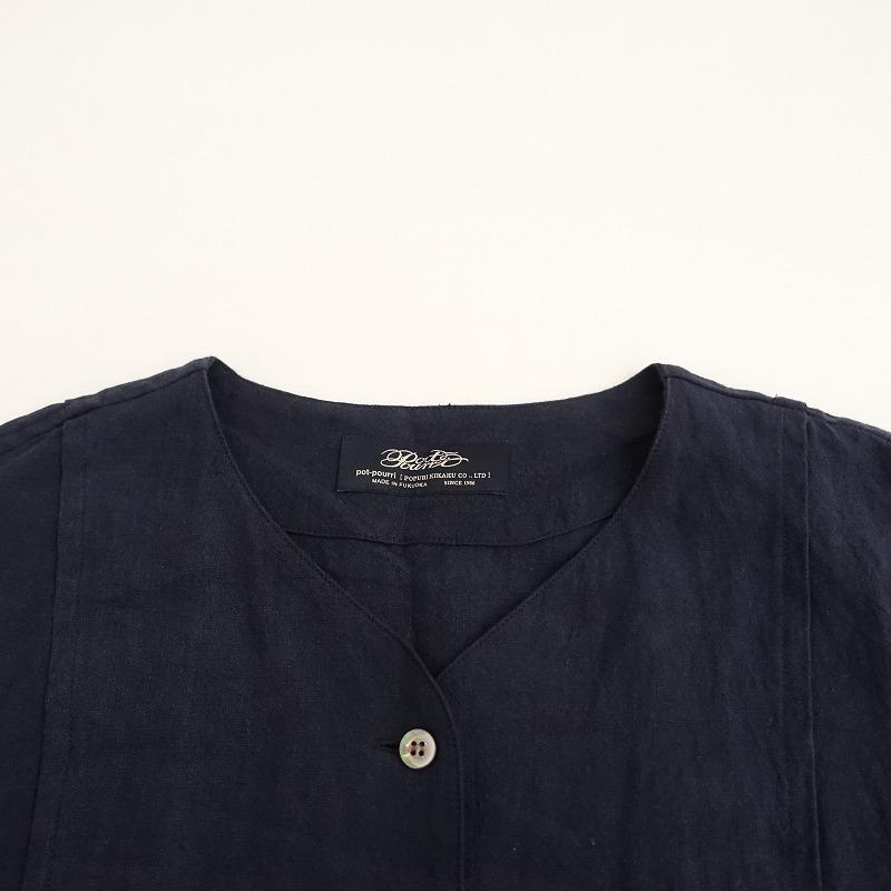 ポプリ pot-pourri *リネンノーカラーロングコート*ジャケット紺