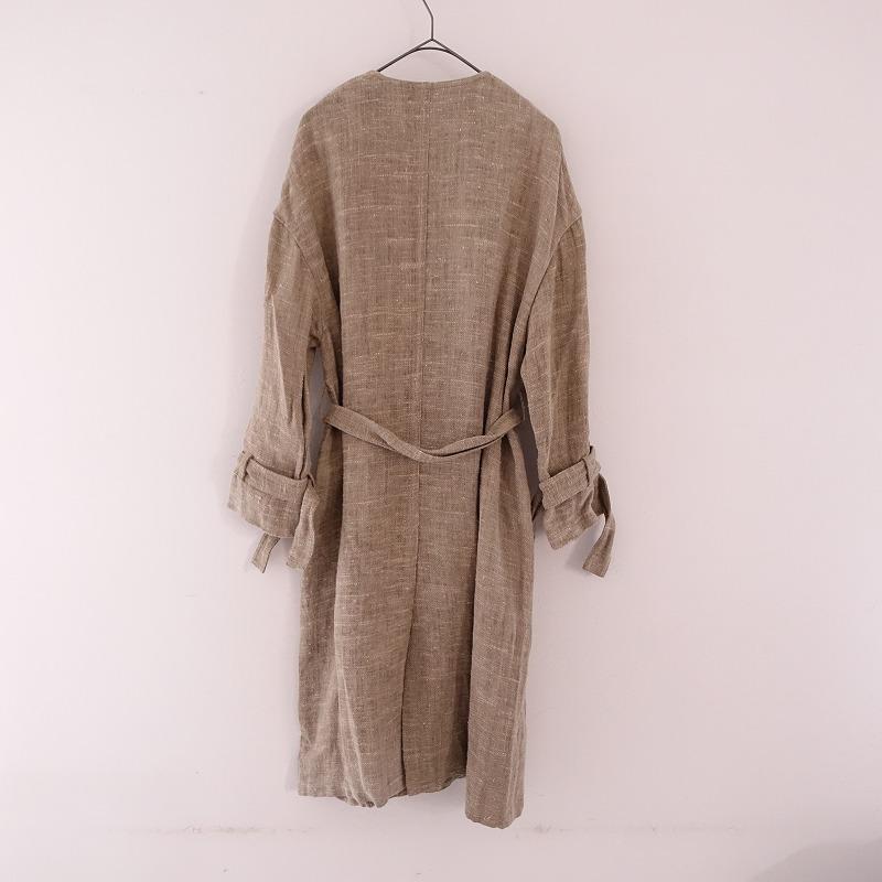 saqui //【定価10万】サキ *リネンノーカラートレンチコート*36 saqui //【定価10万】サキ *リネンノーカラートレンチコート*36