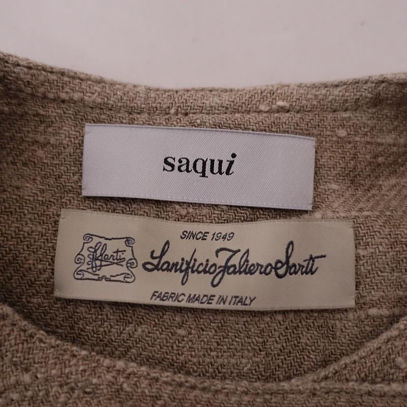 saqui //【定価10万】サキ *リネンノーカラートレンチコート*36 saqui //【定価10万】サキ *リネンノーカラートレンチコート*36