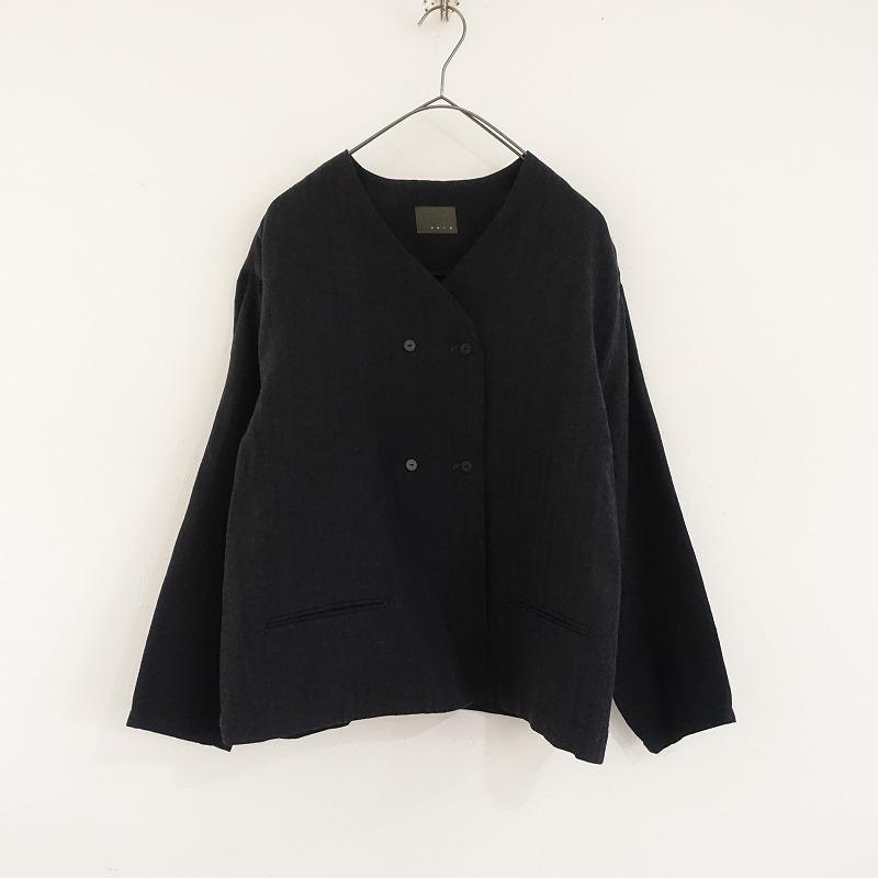 オローネ アルネジャケット ブラック tandey 美品】TANDEY オローネ *ウールリネンダブルブレストノーカラー