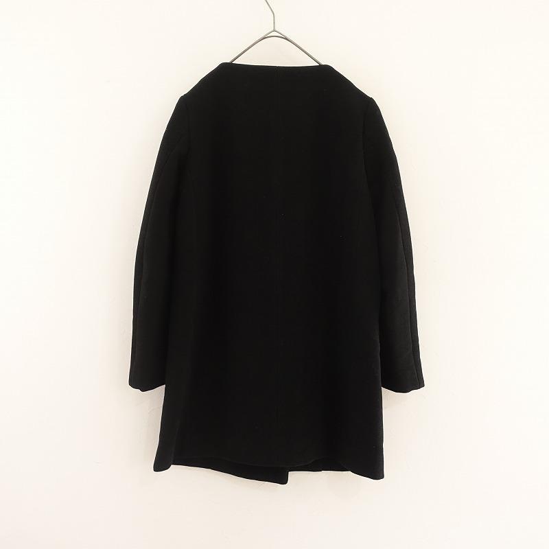 DRAWER ノーカラーコート Mサイズ シルク デザインボタン ダブル 黒色 DRAWER ノーカラーコート Mサイズ シルク デザインボタン ダブル