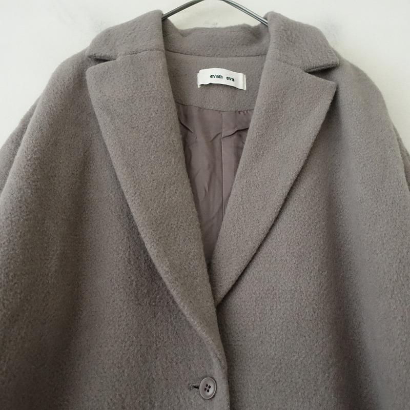 【定価7.9万】エヴァムエヴァ evam eva *wool angora tailored coat*1ダークグレー起毛1ボタンコクーン裏地 ...