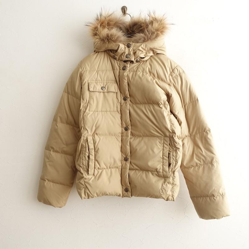 シアージュ ダウンジャケット フード付き ベージュ 変形 個性派 日本製 R AIGLE（エーグル） *リアルファーフード付きダウンジャケット*S