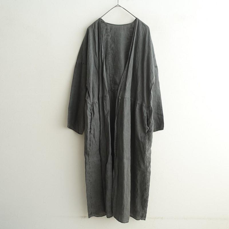 MITTAN サイズ2 ミタン ロングジャケット　羽織 ミッタン MITTAN *大麻ロング羽織り*1薄墨色腰紐付きラップコート