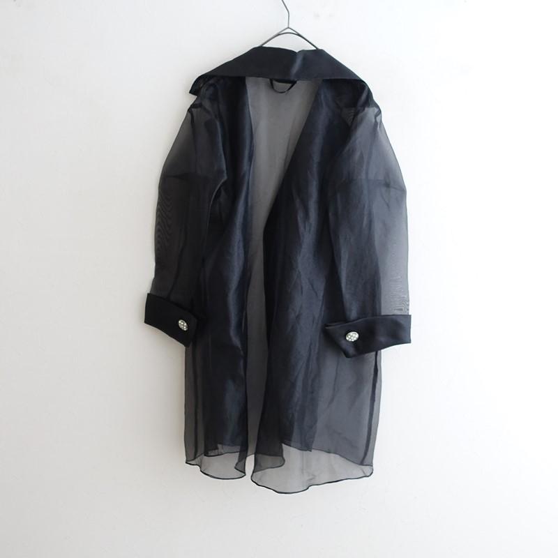 【新品タグ付】ノコオーノ　ビジュージャケット　コサージュ付　ブラック　ダブル　L タダシショージ TADASHI SHOJI PETITE *オーガンジーシースルーロング