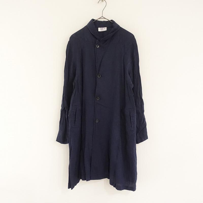fog linen work ヤーモ Yarmo *ラグランリネンコート*M麻ネイビー紺 