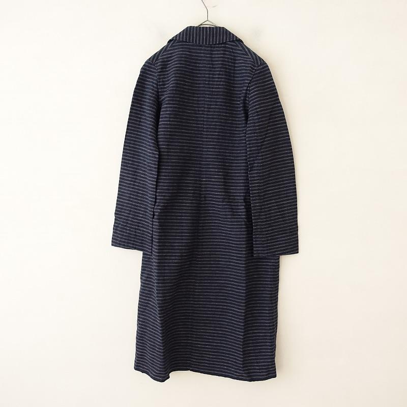 dosa ドーサ DOSA *wrap coat*1リネンコットン麻綿ネイビー×ホワイト紺 