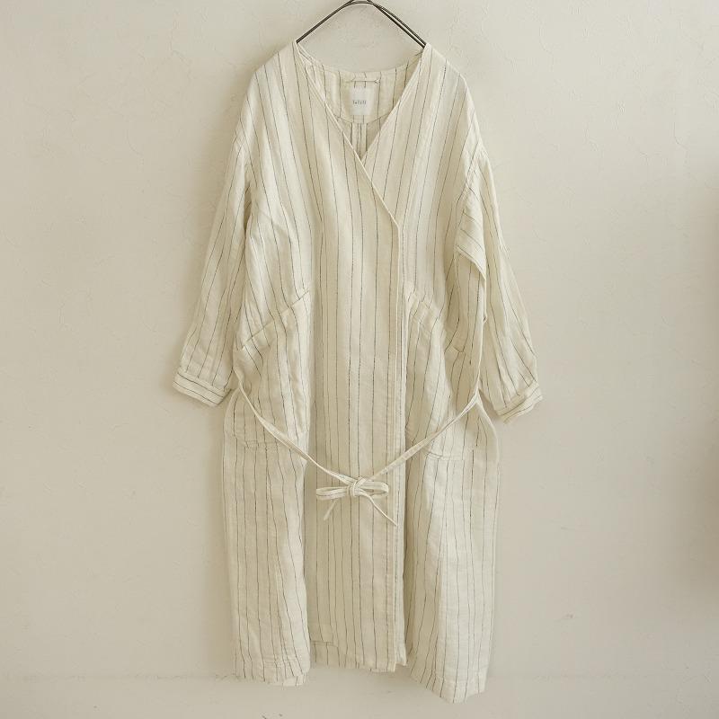 美品】レリル lelill *リネンヘリンボーン織ストライプVネック