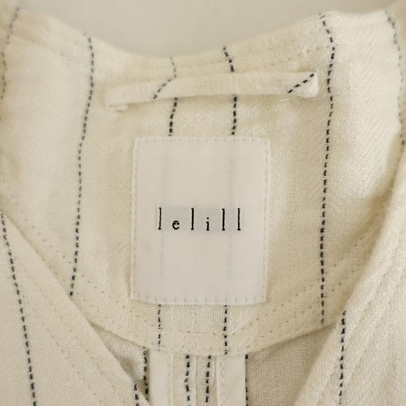 outil ウール×リネンピンストライプダブルコート