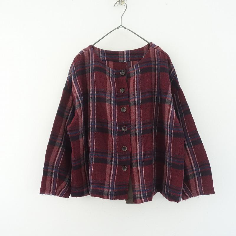 tumugu 【美品/定価1.9万】ツムグ *ウールリネンチェックノー