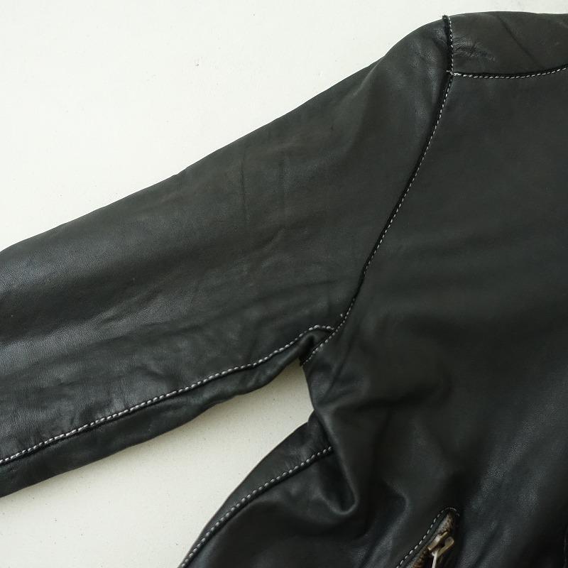 sisii（シシ） *レザーライダースジャケット*S皮革ブラック黒ジップ