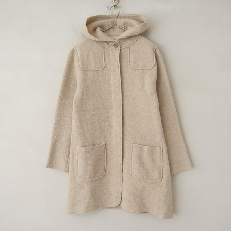 evam eva（エヴァムエヴァ） *ウールコート*1毛ライトベージュフード